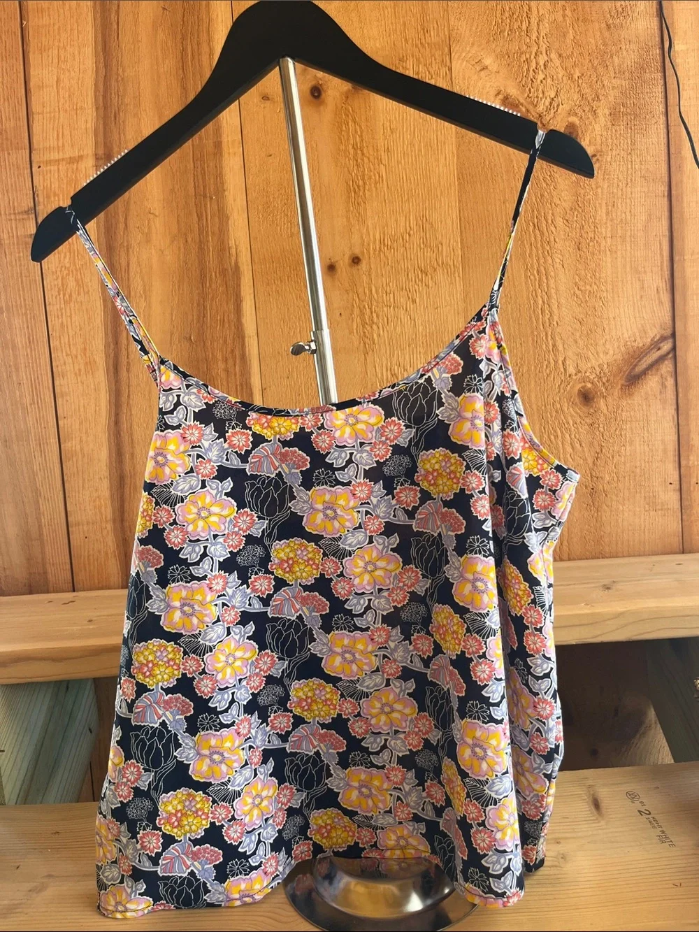 Wild Pearl Navy Floral Spaghetti-Strap Flowy Tank with Yellow and Pink Blooms